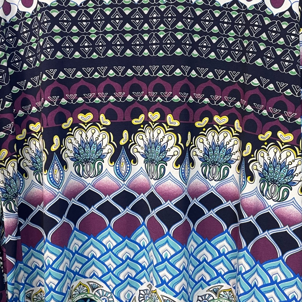 One World Womens 2X Long Sleeve V Neck Beaded Embellished Tunic Top Multi Print - Picture 7 of 8